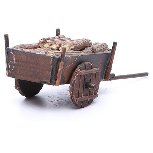 Cart with wood for Neapolitan Nativity, measuring 5x13x7cm 3