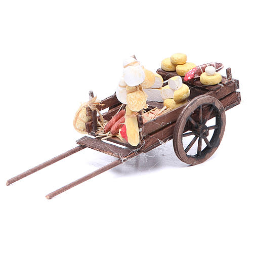 Cart with cured meats and cheeses for Neapolitan Nativity, measuring 9x15x6cm 1