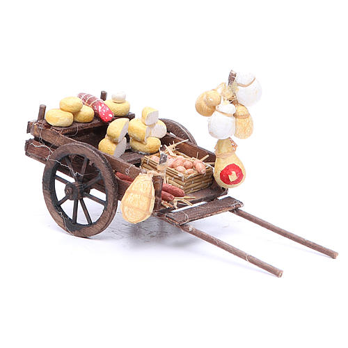 Cart with cured meats and cheeses for Neapolitan Nativity, measuring 9x15x6cm 2