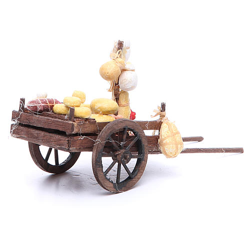 Cart with cured meats and cheeses for Neapolitan Nativity, measuring 9x15x6cm 3
