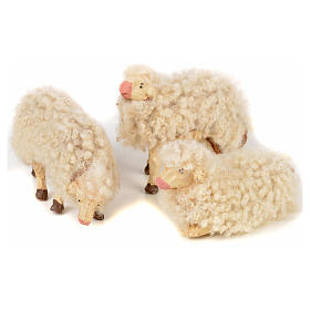 Zestaw 3 owieczki z wełną 12 cm szopka neapolitańska