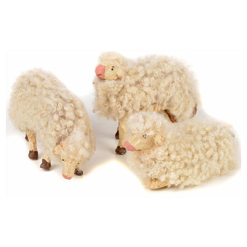 Conjunto 3 ovelhas com lã para presépio napolitano com figuras de 12 cm de altura média 1