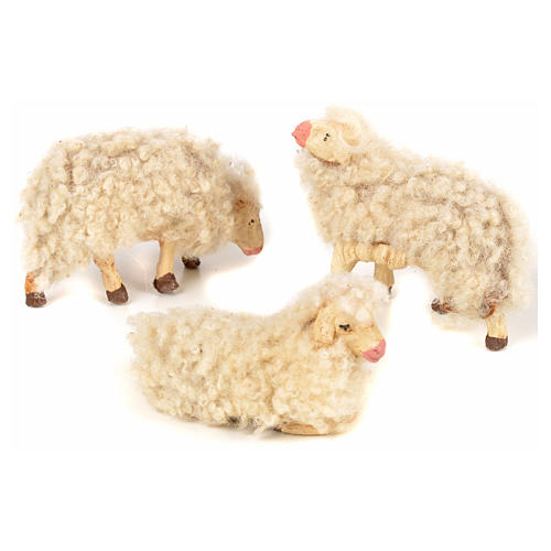 Conjunto 3 ovelhas com lã para presépio napolitano com figuras de 12 cm de altura média 2