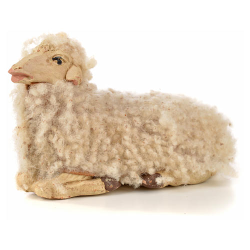 Conjunto 3 ovelhas com lã para presépio napolitano com figuras 14 cm altura média 4