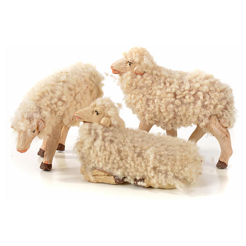 Neapolitan Nativity scene figurine, kit, 3 sheep with wool 14 cm 1