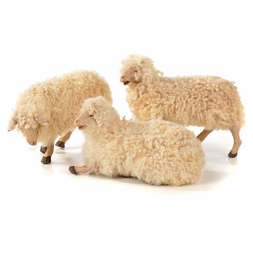 Conjunto 3 ovelhas com lã para presépio napolitano com figuras 22 cm altura média 1