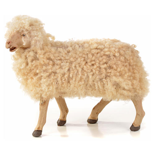 Conjunto 3 ovelhas com lã para presépio napolitano com figuras 22 cm altura média 2