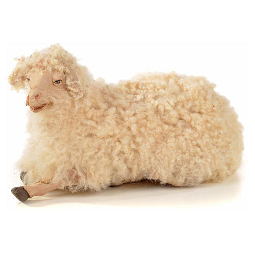Conjunto 3 ovelhas com lã para presépio napolitano com figuras 22 cm altura média 4