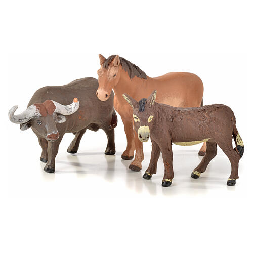 Cavalo, burro e búfalo para presépio napolitano com pastores de 10 cm 1