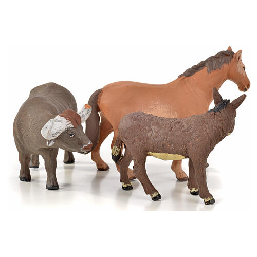 Cavalo, burro e búfalo para presépio napolitano com pastores de 10 cm 2