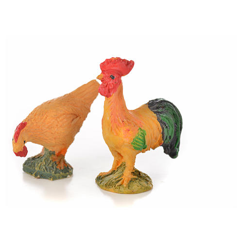 Nativity figurine, cock and hen in resin 15 cm 1
