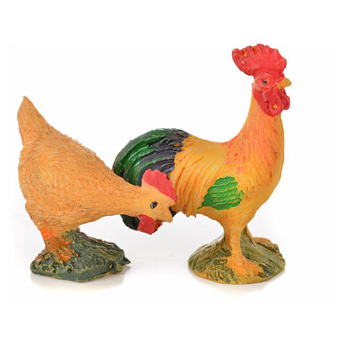 Nativity figurine, cock and hen in resin 15 cm 2