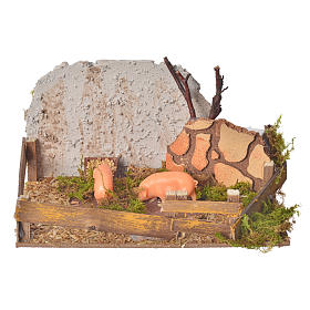 Nativity figurine, corral with pigs and sound