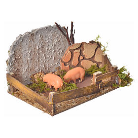 Nativity figurine, corral with pigs and sound