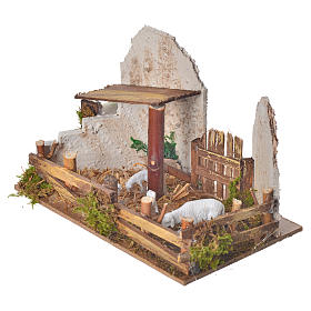 Nativity figurine, stable with sheep and sound