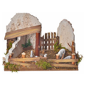 Nativity figurine, stable with sheep and sound