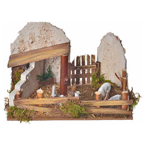 Nativity figurine, stable with sheep and sound 1