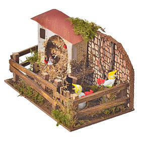 Nativity figurine, stable with hens and sound