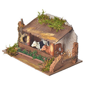 Nativity figurine, stable with cows and sound