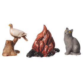 Animais e fogueira 5 peças para Presépio Moranduzzo com figuras de altura média 10 cm
