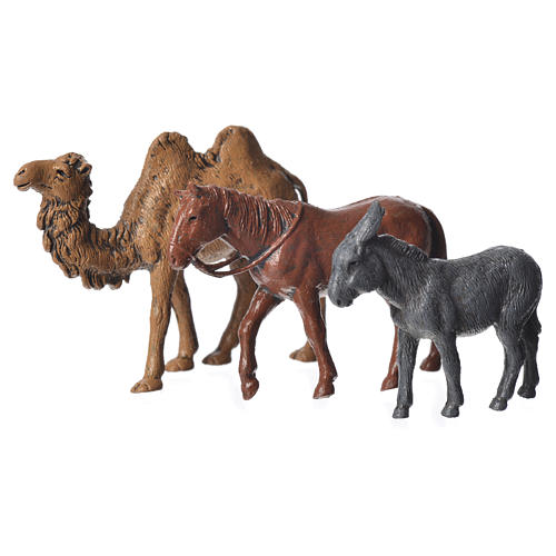Trampeltier, Esel und Pferd für 6cm Krippe Moranduzzo 1