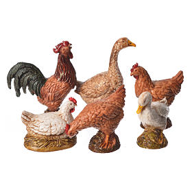 Galo galinhas e gansos 6 peças para Presépio Moranduzzo com figuras de altura média 12 cm