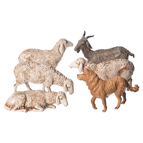 Ovelhas cabra e cão para Presépio Moranduzzo com figuras de altura média 13 cm 1
