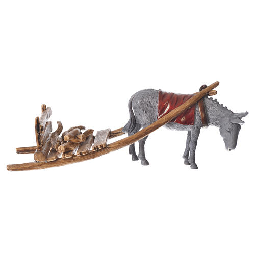 Burro com carrinho para presépio Moranduzzo com figuras altura média 10 cm 1