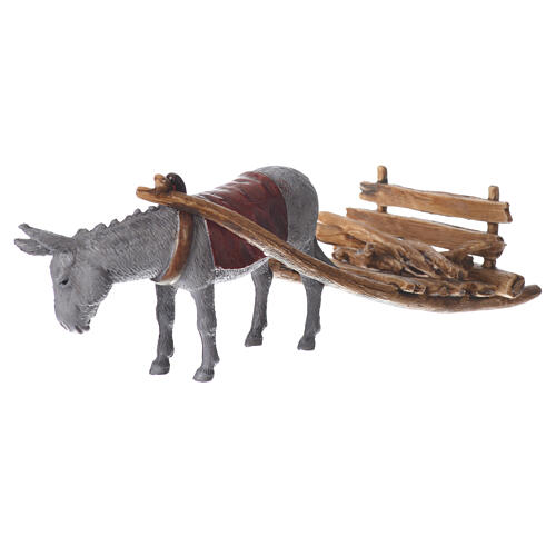 Burro com carrinho para presépio Moranduzzo com figuras altura média 10 cm 2