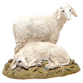 Set 2 moutons sur base résine peinte 10 cm gamme M. Landi