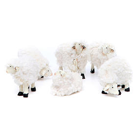 Lämmchen aus Kunstharz und Wolle Set zu 6 Stück für 10 cm Krippe