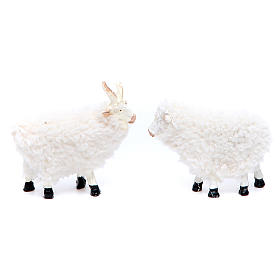 Sheep in resin and wool for a 8-10cm Nativity, 5 pcs