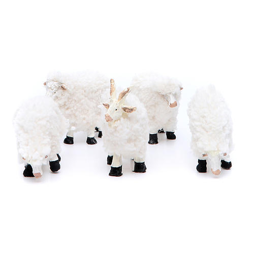 Sheep in resin and wool for a 8-10cm Nativity, 5 pcs 1