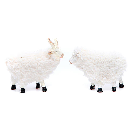 Sheep in resin and wool for a 8-10cm Nativity, 5 pcs 2