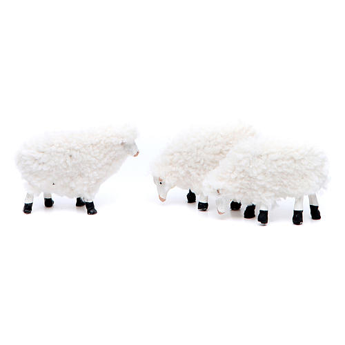 Sheep in resin and wool for a 8-10cm Nativity, 5 pcs 3