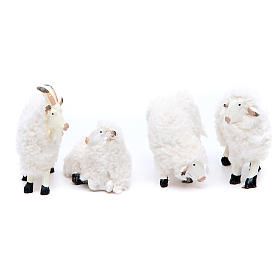 Moutons résine avec laine crèche 25 cm 4 pcs assorties