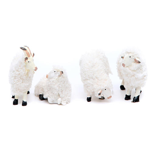 Moutons résine avec laine crèche 25 cm 4 pcs assorties 1