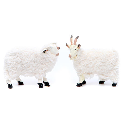 Moutons résine avec laine crèche 25 cm 4 pcs assorties 2