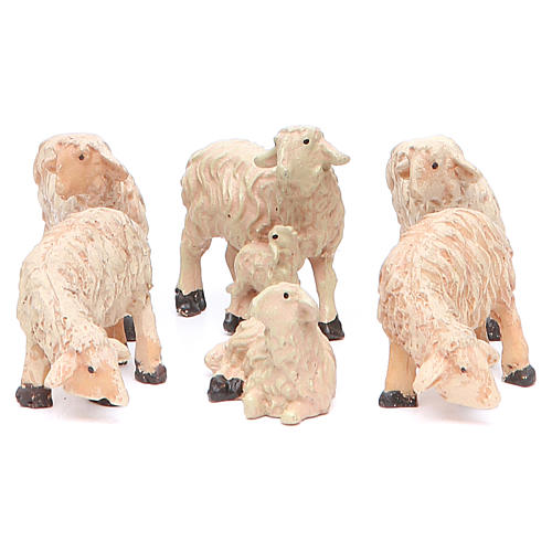 Sheep set in resin, 6 pieces for a 8cm Nativity 1