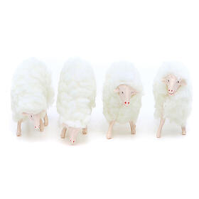 Miniature white sheep figurines in PVC and wool 4 pcs 10 cm