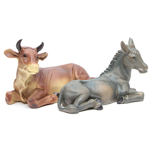 Ox and donkey in resin for 50 cm Nativity scene 1