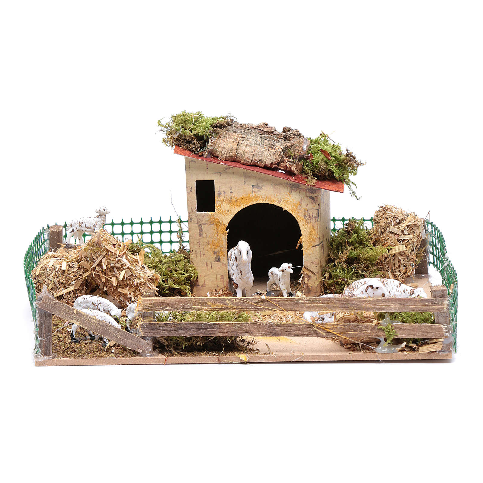 Enclos avec moutons pour décor de crèche 20x15x10 cm  vente en ligne 