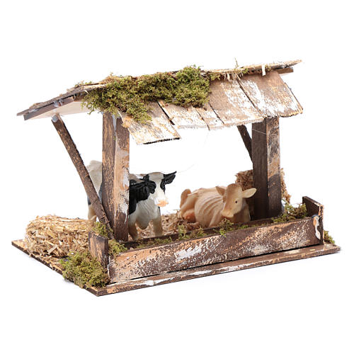 Cows in roofed barn for nativity scene 3