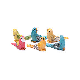 Parakeets in resin measuring 1 cm, 4 figurines for crib of 8-10 cm