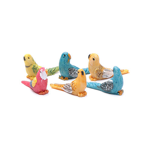 Parakeets in resin measuring 1 cm, 4 figurines for crib of 8-10 cm 1