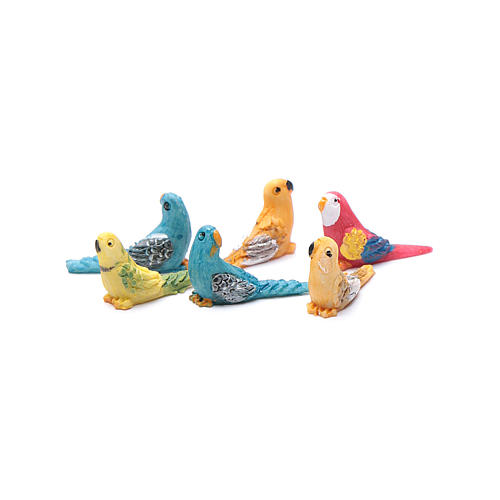 Parakeets in resin measuring 1 cm, 4 figurines for crib of 8-10 cm 2