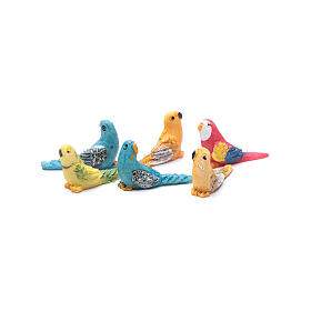 Parakeets in resin measuring 1 cm, 4 figurines, for crib of 8-10 cm