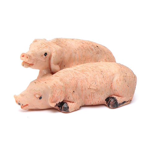 Schweine Paar aus Kunstharz für 10 cm Krippe 1