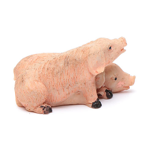 Schweine Paar aus Kunstharz für 10 cm Krippe 2