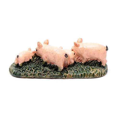 Schweine auf Wiese aus Kunstharz für 6 cm Krippe 2